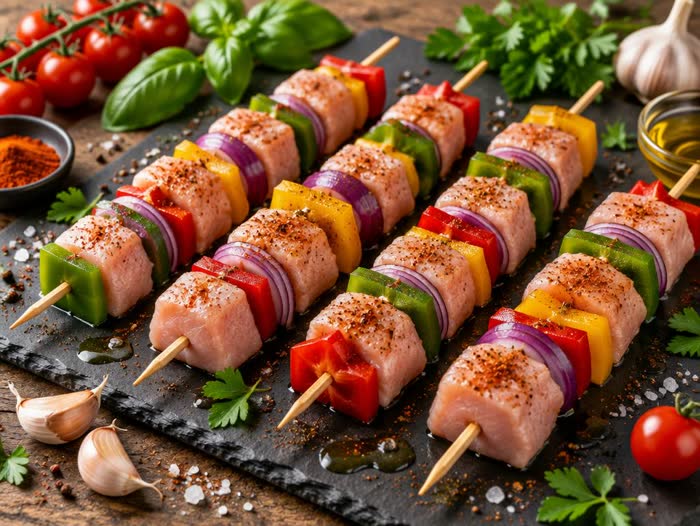 Brochettes de dinde aux poivrons