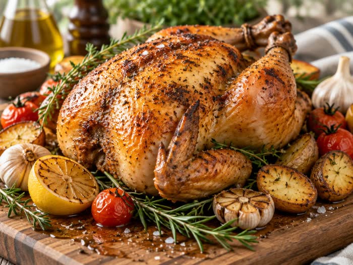 Poulet fermier rôti